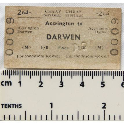 1961 British Transport Comm. ticket 2nd special cheap day Accrington to Darwen