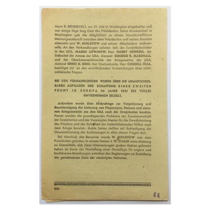 Original WW2 Soviet/Russian Air Drop Propaganda Leaflet. - Code 1605. - 1942.