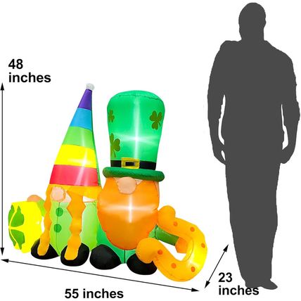 BLOWOUT FUN 4Ft St Patricks Day Inflatables Twin Gnomes with Shamrock and Lucky
