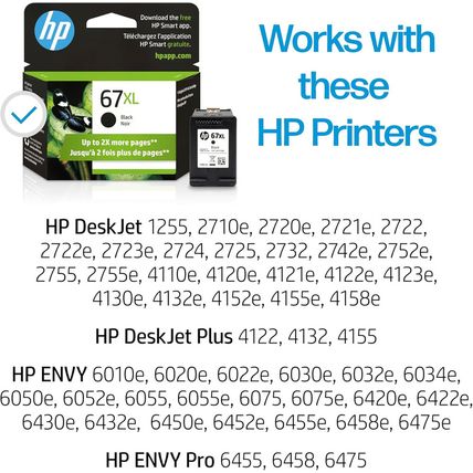 HP 67XL Black High-Yield Ink Cartridge | Works with HP Deskjet 1255, 2700, 4100