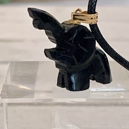 Black Nephrite Jade Elephant Pendant Necklace Adjustable Black Cord Chain 20"