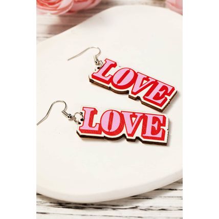 Pink Valentines Day LOVE Pendant Hook Earrings