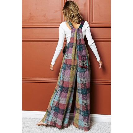 Multicolour Brushed Checkered Wide Leg Overalls