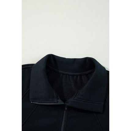 Black Quarter Zip Stand Neck Kangaroo Pocket Sweatshirt