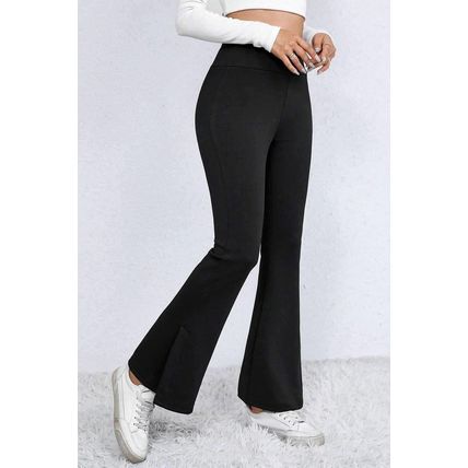 Black Thermal Lined Split Flare Leg Pants