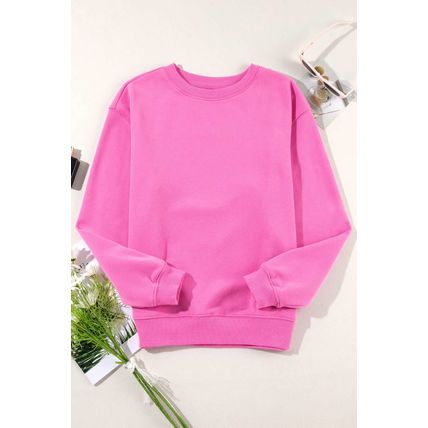 Bonbon Solid Fleece Lined Drop Shoulder Terry Sweatshirt