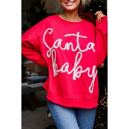 Fiery Red Christmas Santa Baby Tinsel Graphic Sweatshirt