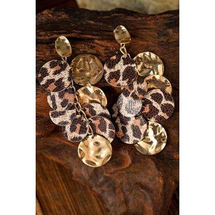 Chestnut Leopard Alloy Disc Stud Dangle Earrings