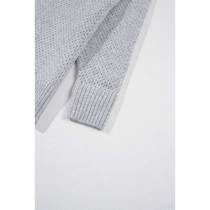 Light Grey Loose Eyelet V Neck Drop Shoulder Sweater