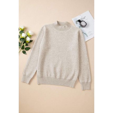 Apricot Thermal Lined Ribbed Knit Mock Neck Sweater