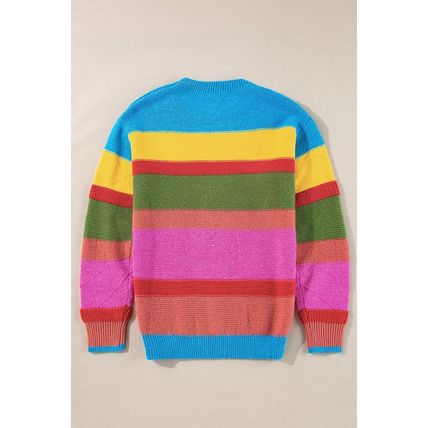 Light Blue Colorblock Mixed Textured Drop Shoulder Sweater