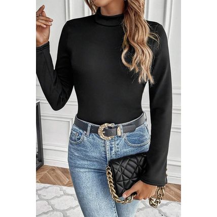 Black Mock Neck Thermal Lined Long Sleeve Tee
