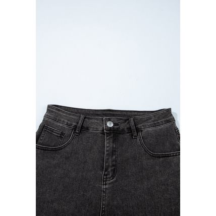 Carbon Grey Raw Hem High Waist Denim Shorts