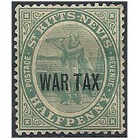 St Kitts Nevis 1916 SG21 1/2d Dull Blue-Green WAR TAX Mounted Mint...