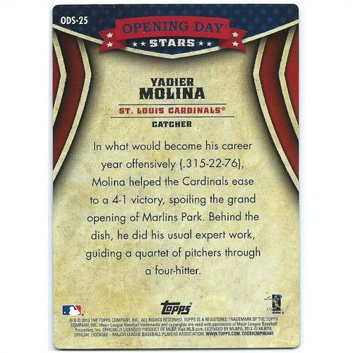 2013 Topps Opening Day Stars - #ODS-25 - Yadier Molina