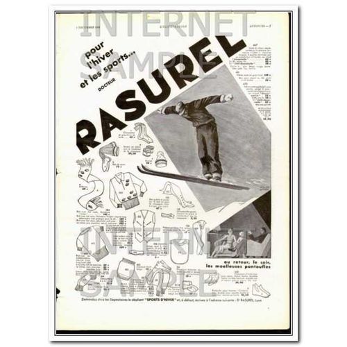RASUREL SPORTS DHIVER 1932 French mans winter ski clothing vintage ad