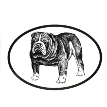 Dog Breed Oval Vinyl Car Decal Black & White Sticker - Bulldog