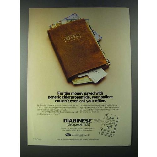1987 Pfizer Diabinese Ad - For The Money Saved with Generic Chloropropamide