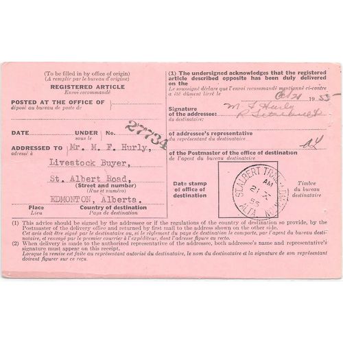 St. Albert Trail, Edmonton duplex, Alberta cancel, 1955, RF C