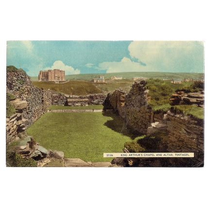 KING ARTHUR'S CHAPEL, TINTAGEL CORNWALL vintage used postcard by Harvey Barton =
