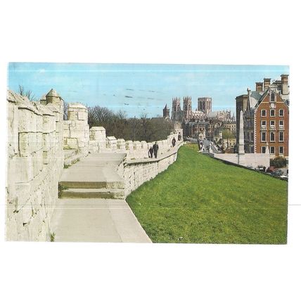 YORK MINSTER AND CITY WALLS used postcard by J. Salmon Ltd 1980 pm #