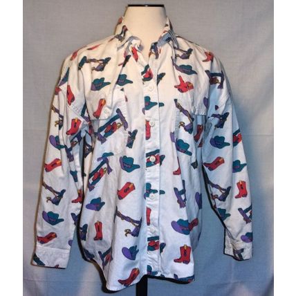 Vintage Southwest Canyon Western Cowgirl Shirt with Boots & Hats SZ SM