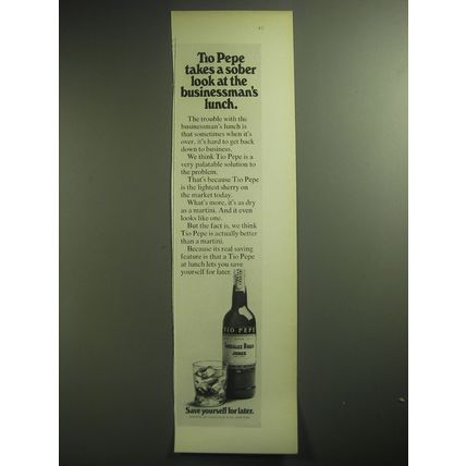 1974 Tio Pepe Sherry Ad - Tio Pepe takes a sober look at the businessman's lunch