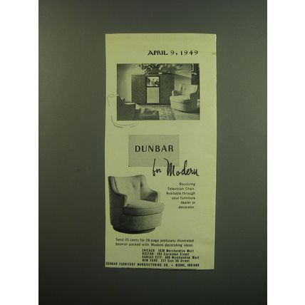 1949 Dunbar Furniture Revolving Television Chair Ad - Dunbar for Modern