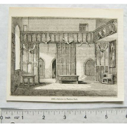 1860s engraving - interior in Haddon Hall