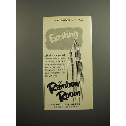1952 Rainbow Room Ad - Exciting All Manhattan at your feet