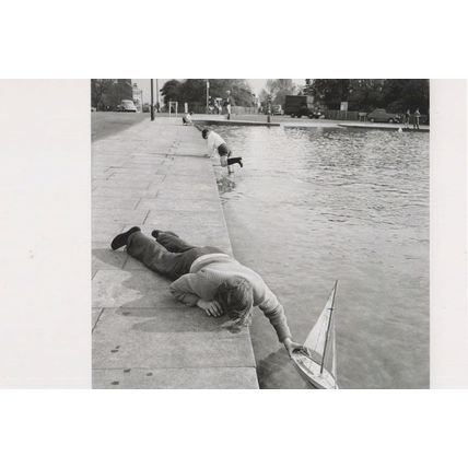 1960s Hampstead Pond Child Launching Model Boat Photo Postcard