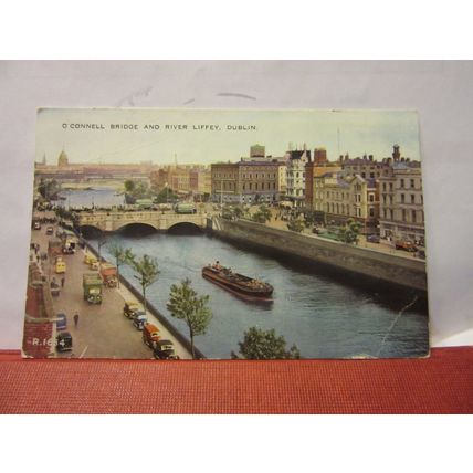 O'CONNELL BRIDGE & RIVER LIFFEY, DUBLIN, IRELAND unused antique postcard =