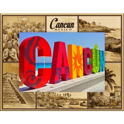 Cancun Mexico Laser Engraved Wood Picture Frame Landscape (5 x 7)