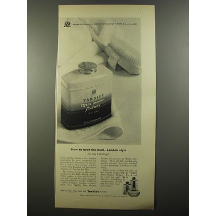 1954 Yardley After Shower Powder Ad - How to beat the heat - London style