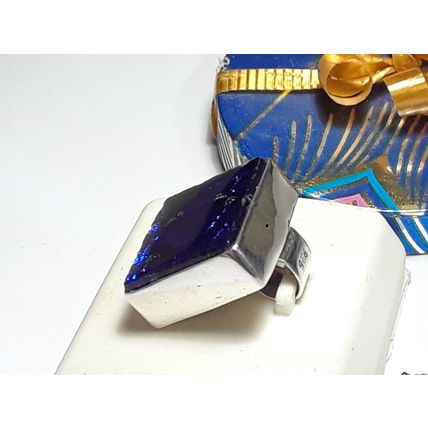 Estate Square Modernist Dichronic Blue Glass Sterling Silver Slide/Pendant#19138
