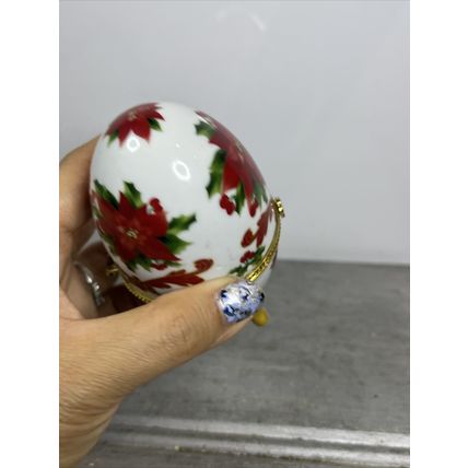 Porcelain Painted Floral Egg Footed Trinket Box Collectible Vintage Display