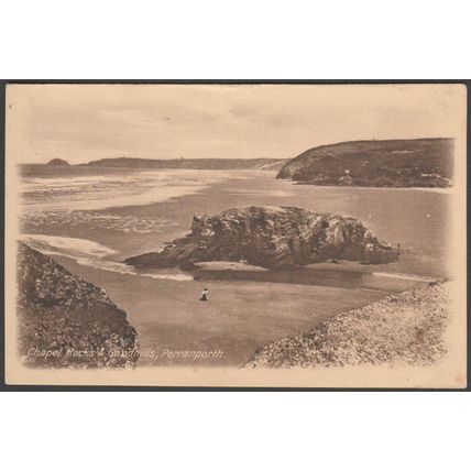 Chapel Rocks & Sandhills, Perranporth, Cornwall, 1919 - Harvey-Mitchell Postcard