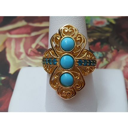 Arizona Sleeping Beauty Turquoise Neon Apatite Ring Sz R 14k Gold Overlay Silver