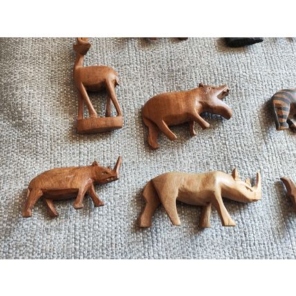 12 x Vintage, Hand Carved, Wooden African Animal Models/Toys - Elephant, Giraffe