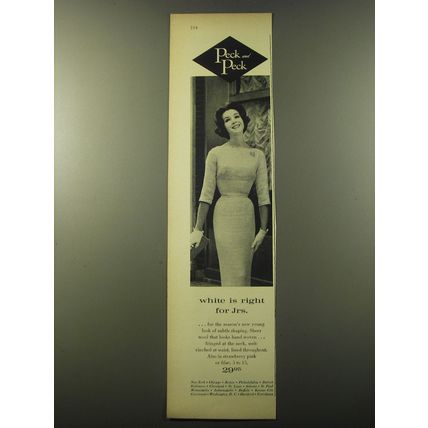 1960 Peck and Peck Fashion Ad - White is right for Jrs.