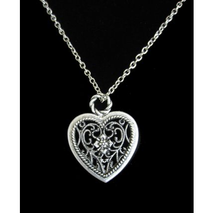 Brown Owl Chakra Beads Antique Silver Heart Silver Heart Pendant Necklace