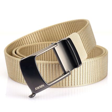 Men's nylon buckle automatic belt with hollow buckle head, casual waist belt