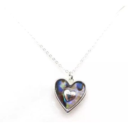 Paua Shell Heart Pendant on a Silver Plated Necklace 44 CM Ladies Jewellery
