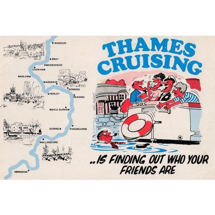Thames River Cruising Map Comic 1980s Postcard