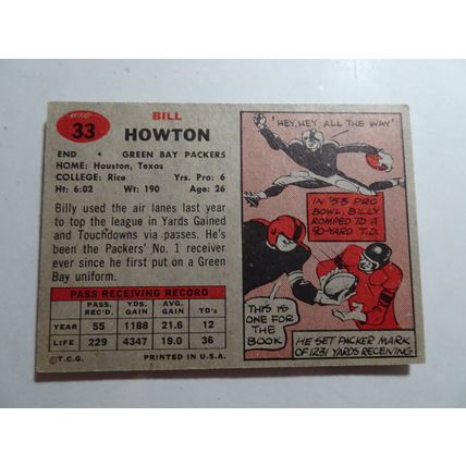 1957 Topps Football Card # 033 Bill Howton Very Good (3) Green Bay Packers