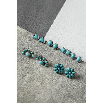 Green 6 Pair Turquoise Boho Vintage Earrings Set