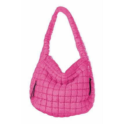 Rose Red Quilted Puffy Large Shoulder Bag