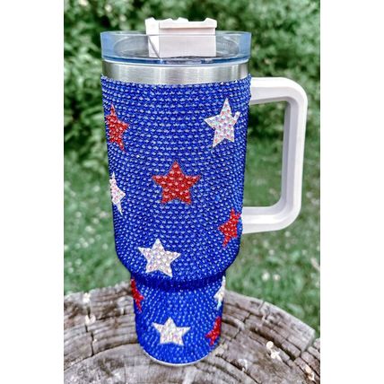 Dark Blue Star Shape Rhinestone Handle Large Vacuum Cup 40oz