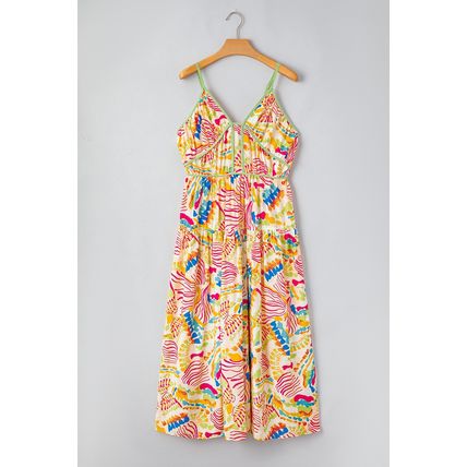 Orange Abstract Print Spaghetti Strap Piping Detail Maxi Dres
