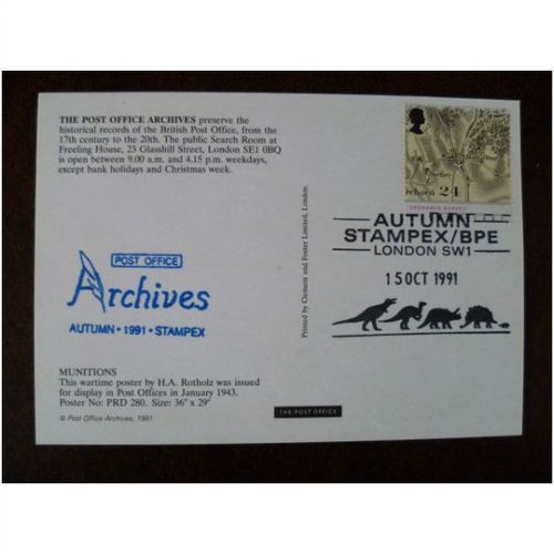 1991 GB Munitions card Autumn Stampex stamp special event dinosaurs PO Savings